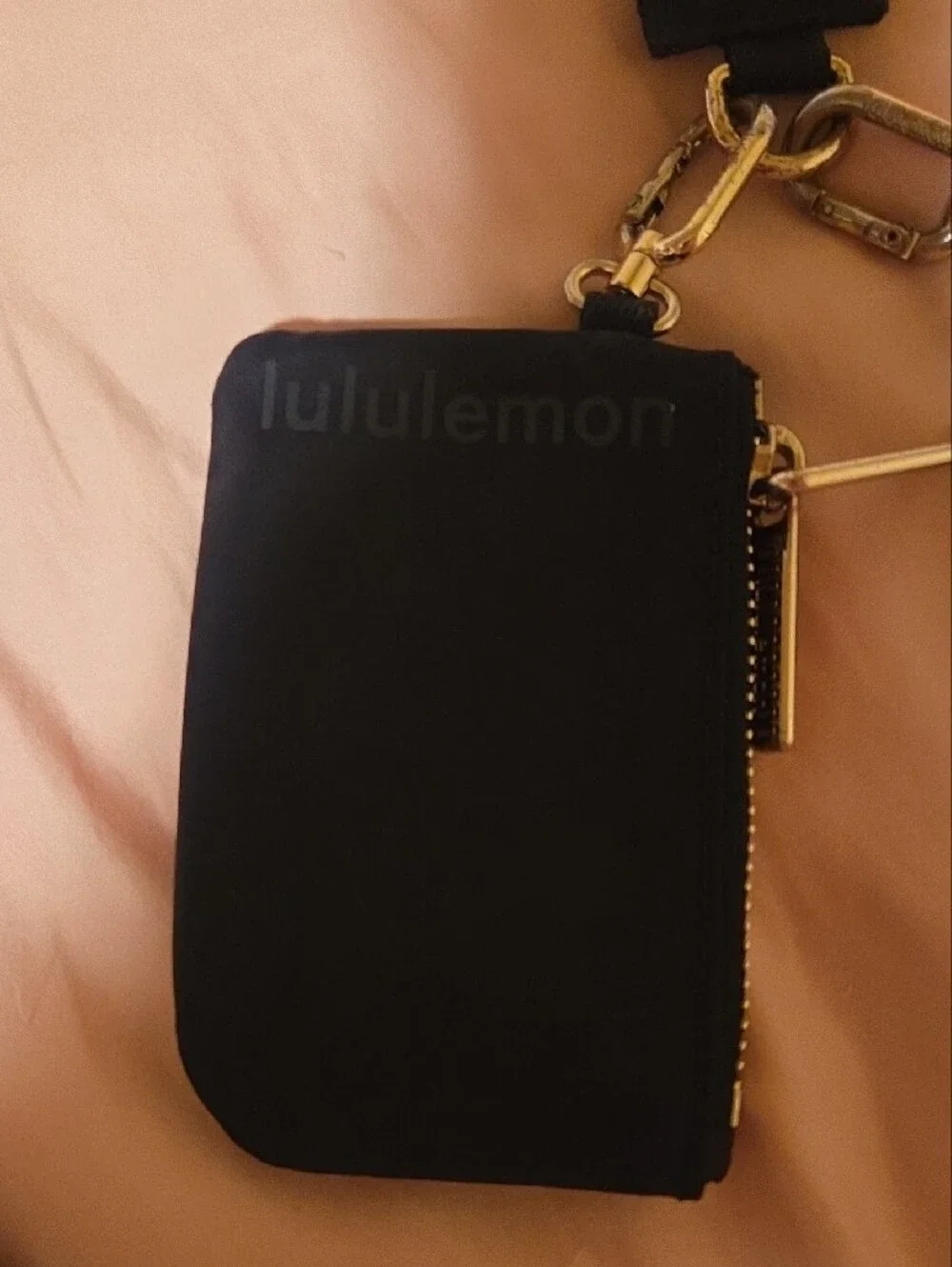 lululemon athletica Black Mini Wristlet Pouches with Gold Accent Strap